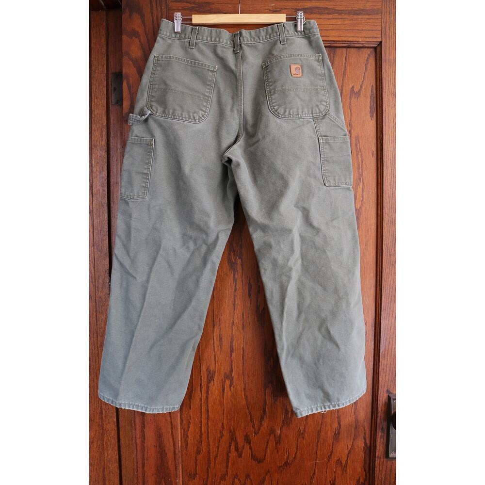 CARHARTT B11 Pants Mens 36x30 Moss Green Washed Duck Carpenter Loose Original - Picture 2 of 15